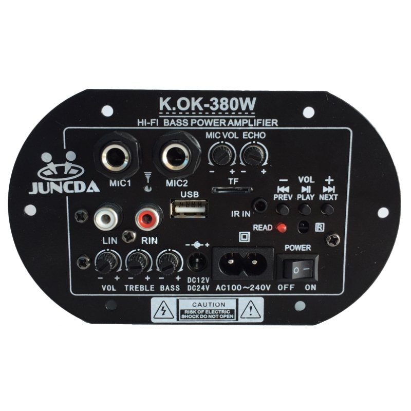 KOK-380 AC 220V 12v 24v Digital Amplifier Board Subwoofer Dual Microphone Amplifiers Car Home Amplificador AMP